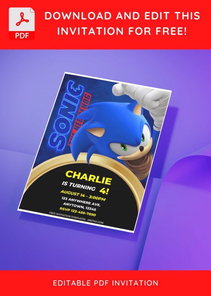 (Free Editable PDF) Spectacular Sonic The Hedgehog Birthday Invitation Templates D