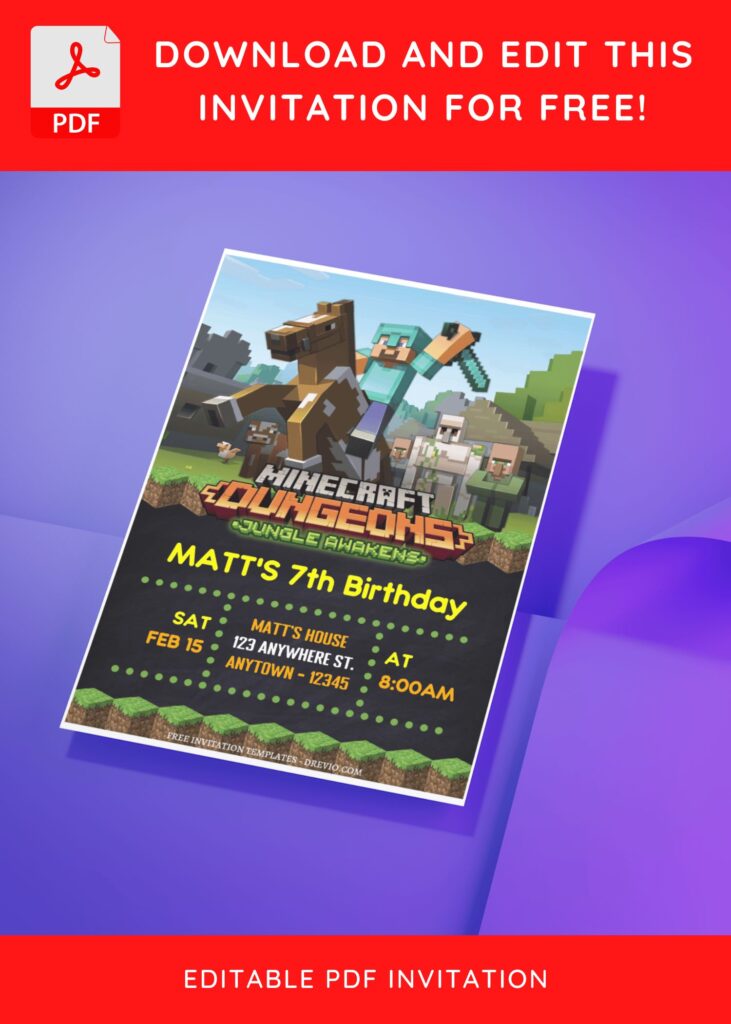 (Free Editable PDF) Minecraft Gamers Birthday Invitation Templates D