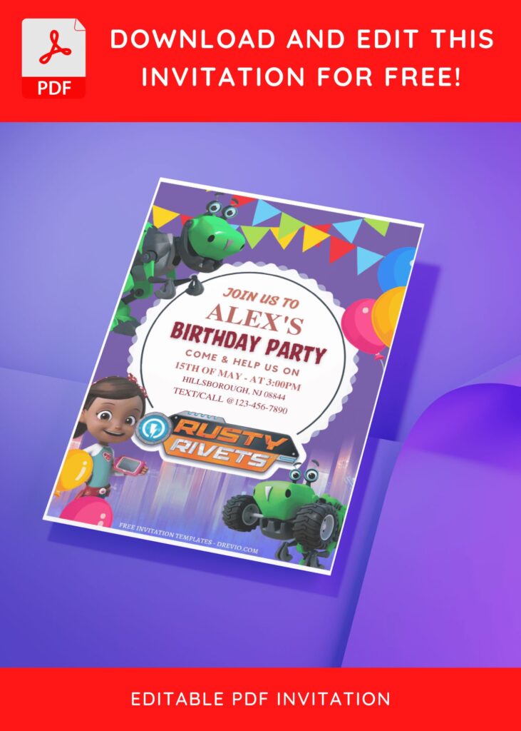 (Free Editable PDF) Gear Up Rusty Rivets Birthday Invitation Templates D