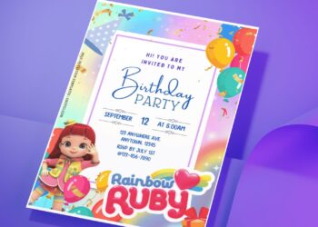 (Free Editable PDF) Rainbow Ruby Birthday Invitation Templates For Colorful Celebration