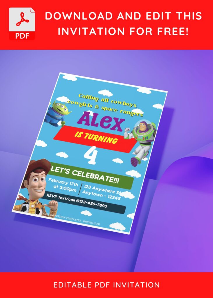 Invitation Template of (Free Editable PDF) Party Time With Toy Story Birthday Invitation Templates 2