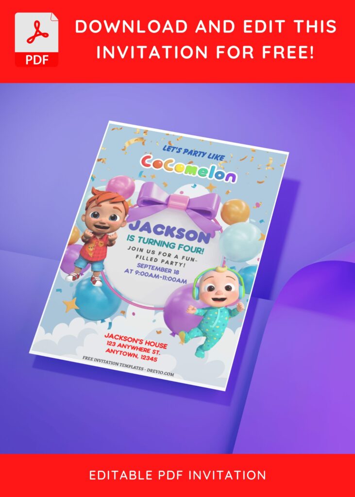 (Free Editable PDF) Cocomelon Wonderland Birthday Invitation Templates D