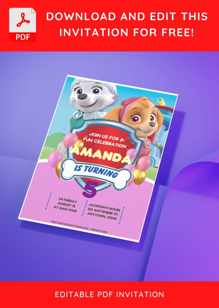 Invitation Template of (Free Editable PDF) PAW Patrol Pink Adventure Birthday Invitation Templates 3