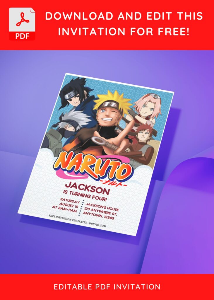 (Free Editable PDF) Epic Ninja Party Naruto Birthday Invitation Templates D