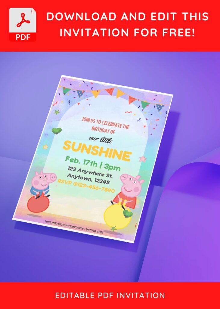 Invitation Template of (Free Editable PDF) Oink-Oink Hooray! Peppa Pig Birthday Invitation Templates 2