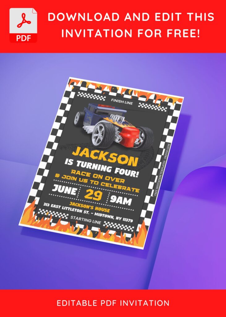 Invitation Template of (Free Editable PDF) Burning Joy Hot Wheels Birthday Invitation Templates 5