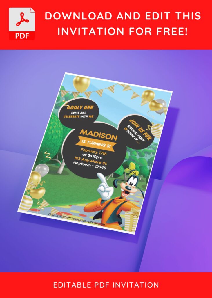 (Free Editable PDF) Bubbly Goofy Birthday Invitation Templates D