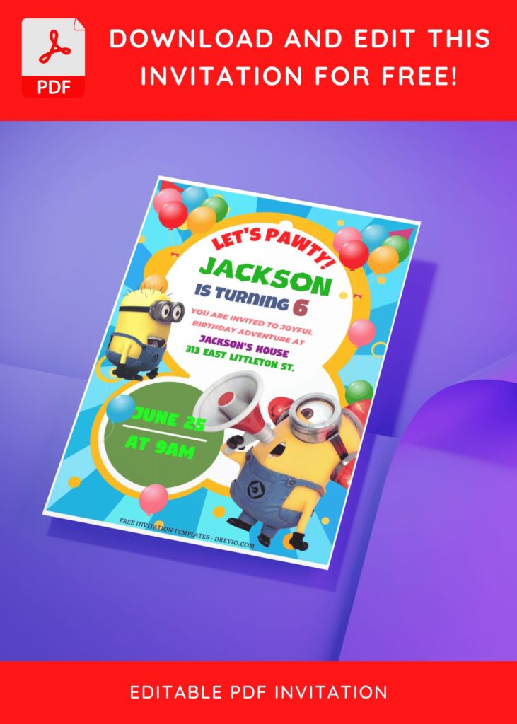 (Free Editable PDF) Joyful Minions Birthday Invitation Templates D