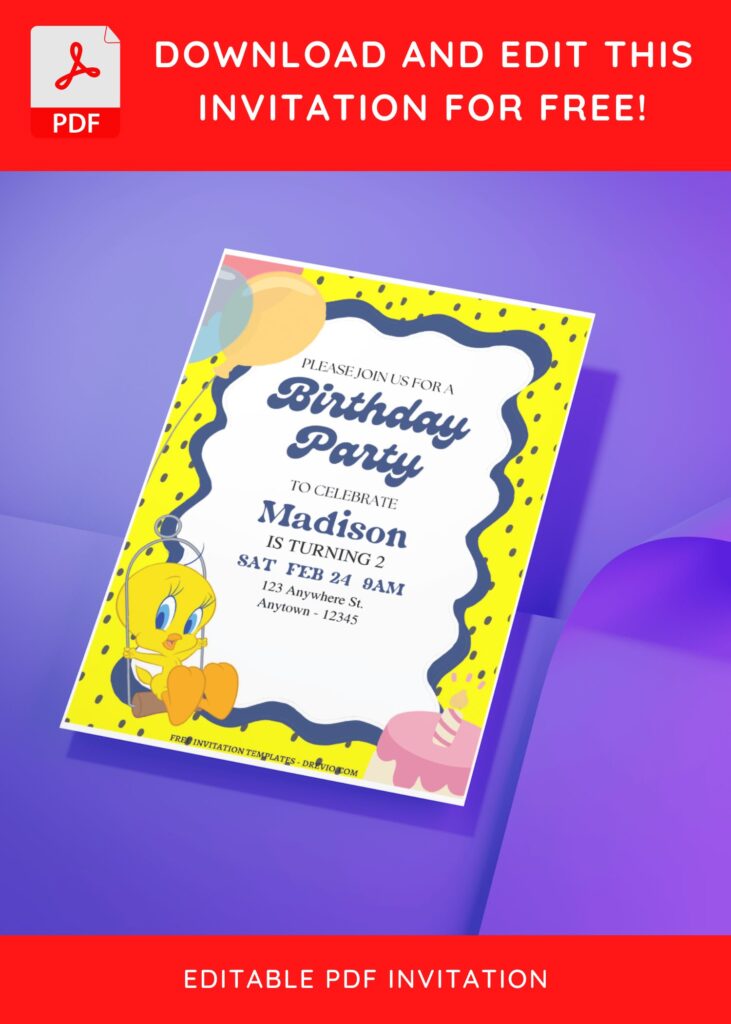 Invitation Template of (Free Editable PDF) Bubbly Cute Tweety Birthday Invitation Templates 4