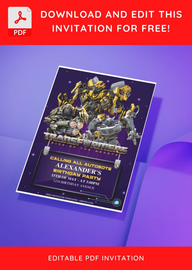 (Free Editable PDF) Rev Up The Party Transformers Birthday Invitation Templates D