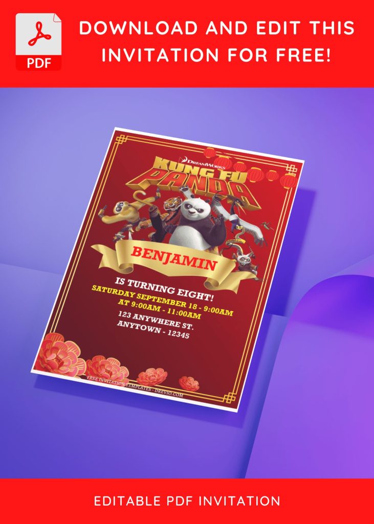 (Free Editable PDF) Furious Kung Fu Panda Birthday Invitation Templates D