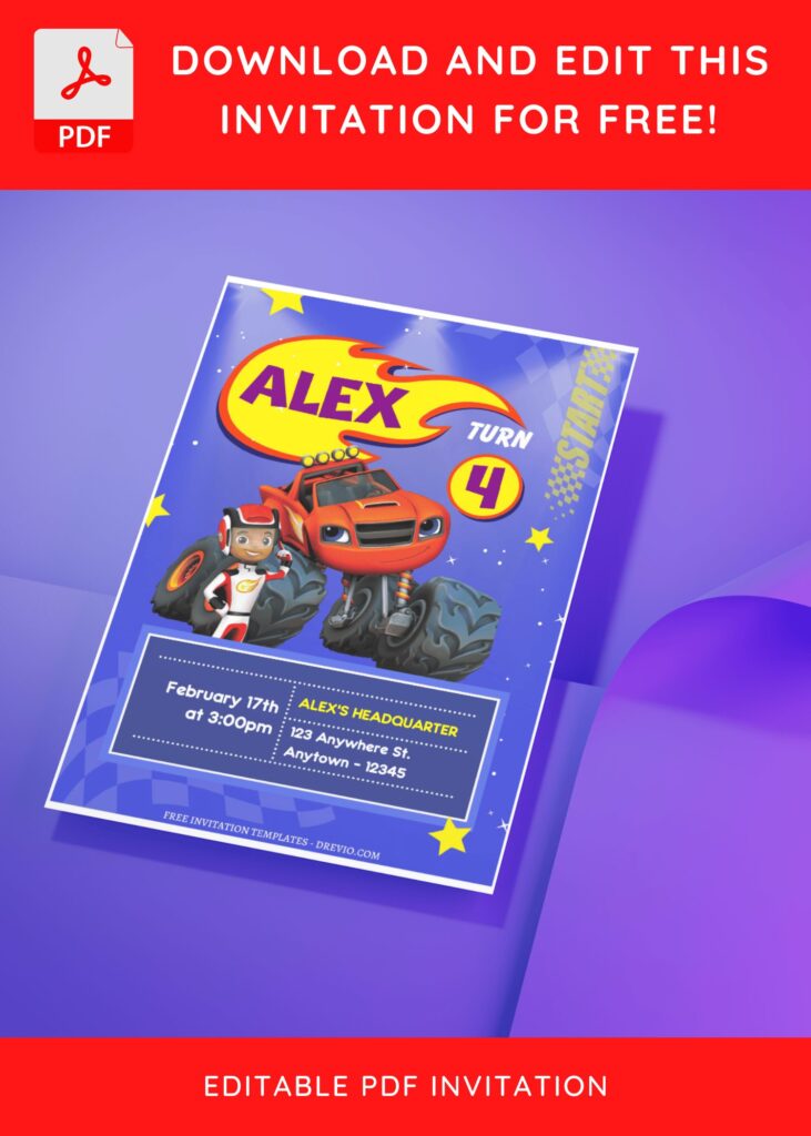 Invitation Template of (Free Editable PDF) Vroom-Vroom Blaze & Monster Machine Birthday Invitation Templates 2