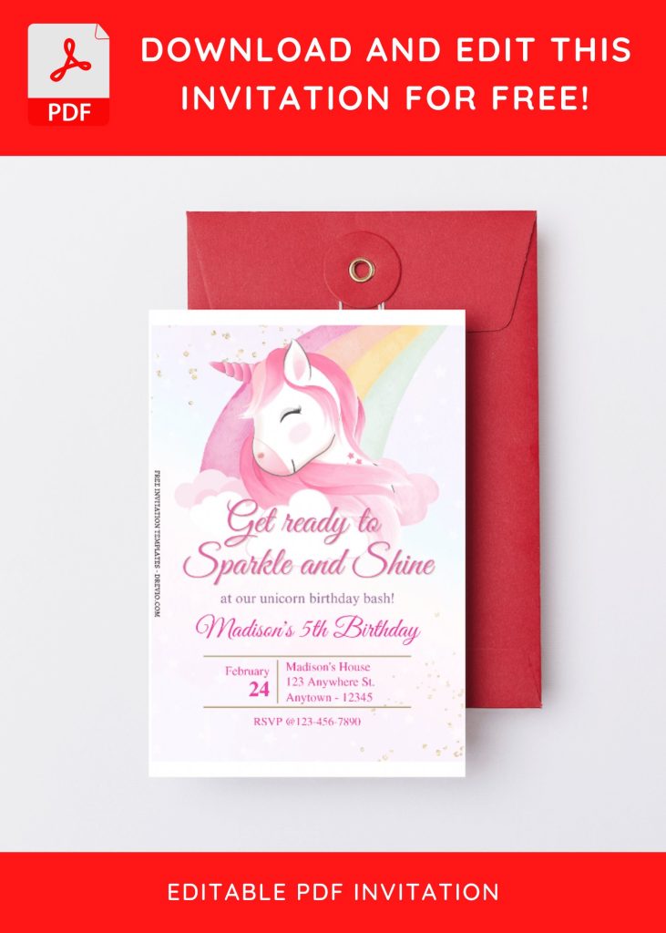 Invitation Template of (Free Editable PDF) Whimsical Watercolor Unicorn Birthday Invitation Templates 2