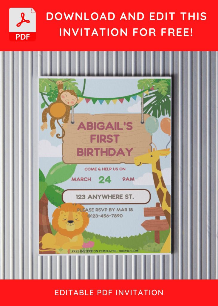 Invitation Template of (Free Editable PDF) Playful Jungle Birthday Bash Invitation Templates 2