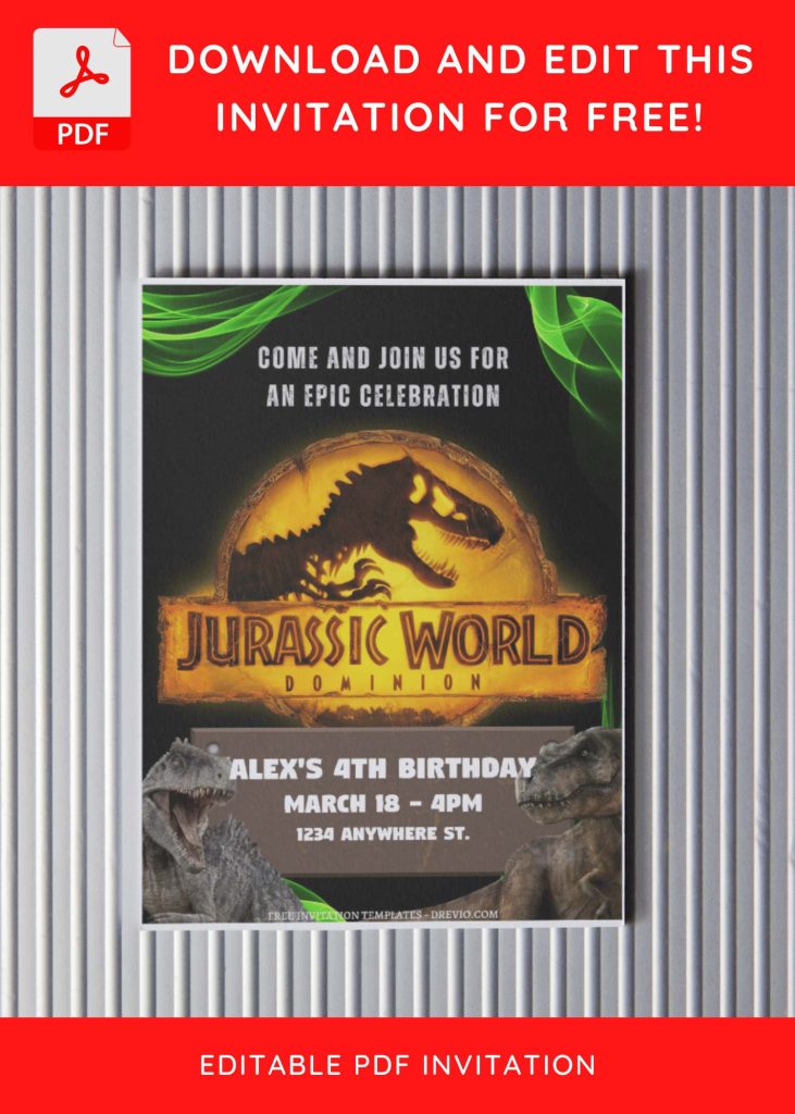 (Free Editable PDF) Roaring Good Time Jurassic Birthday Invitation Templates D