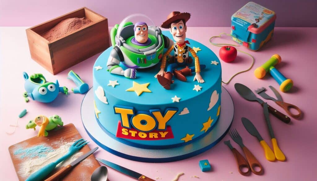 Buzz And woody birthday cake with blue fondant/icing and edible star and clouds