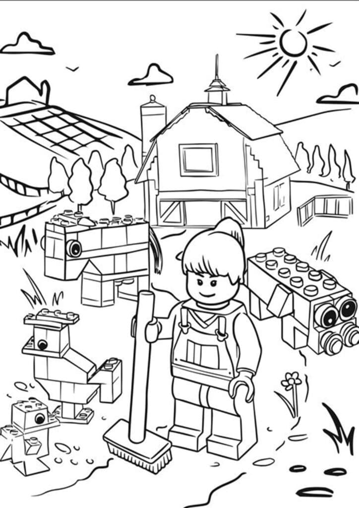 Lego Farmer Coloring Page Template