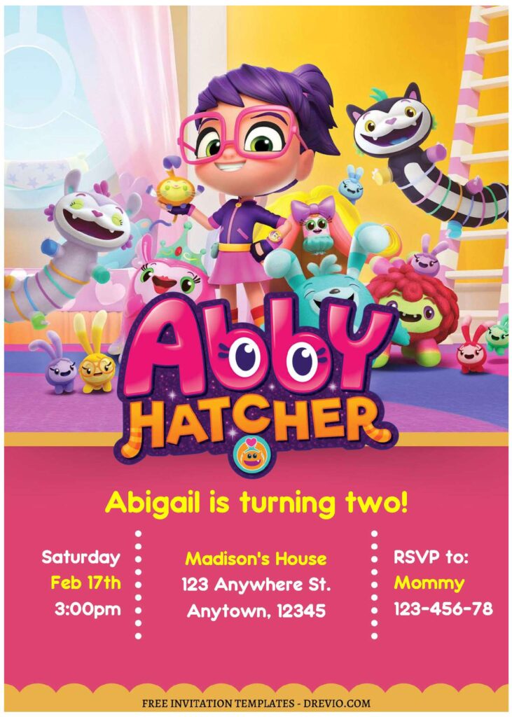 (Free Editable PDF) Fuzztastic Abby Hatcher Birthday Invitation Templates C