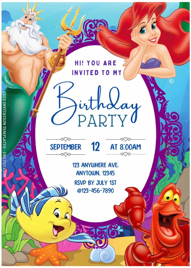 Invitation Template of (Free Editable PDF) Princess Ariel Birthday Invitation Templates For Kids 2