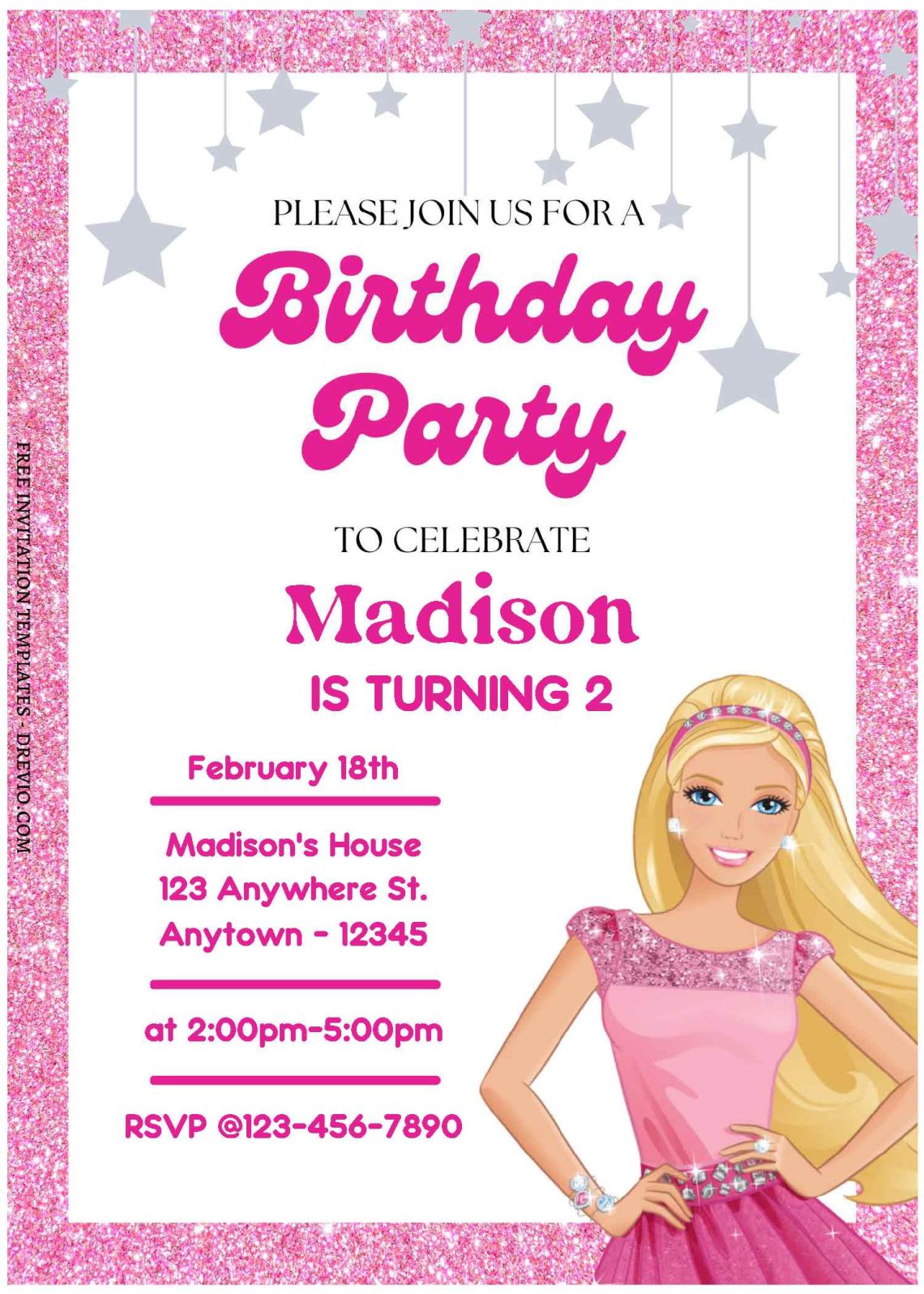 (Free Editable PDF) Sparkling Barbie Magic Birthday Invitation ...