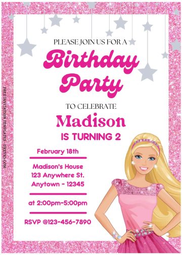 (Free Editable PDF) Sparkling Barbie Magic Birthday Invitation ...