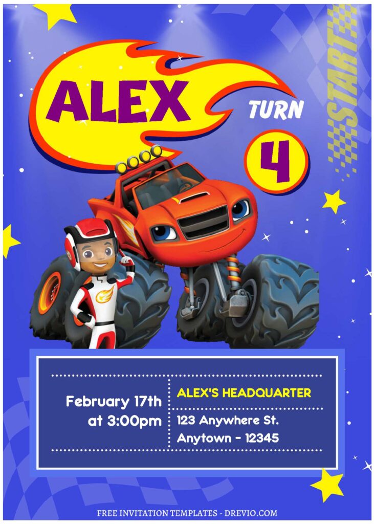 Invitation Template of (Free Editable PDF) Vroom-Vroom Blaze & Monster Machine Birthday Invitation Templates 1