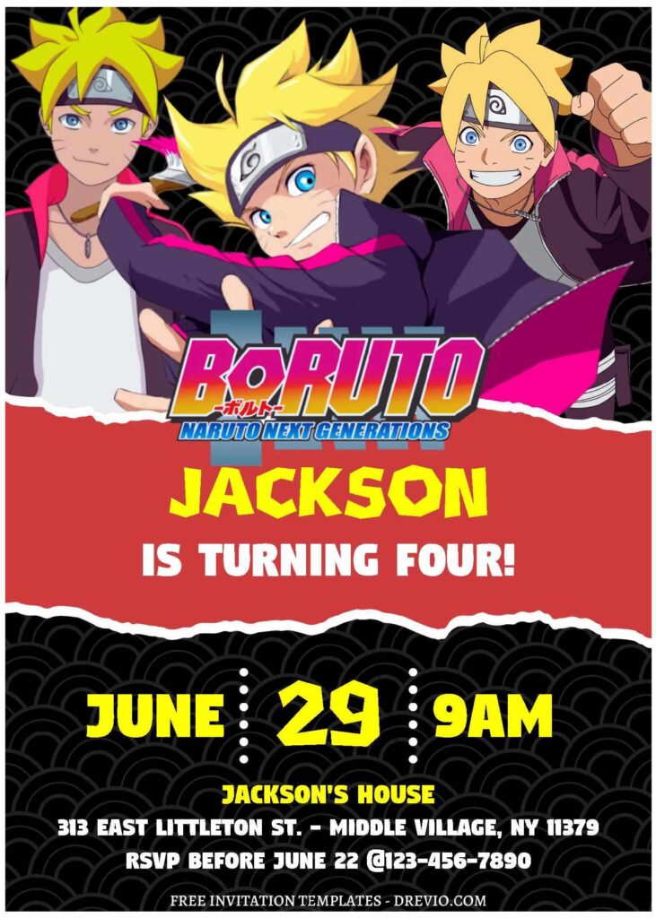 Invitation Template of (Free Editable PDF) Thrilling Fun Boruto Ninja Birthday Invitation Templates 1