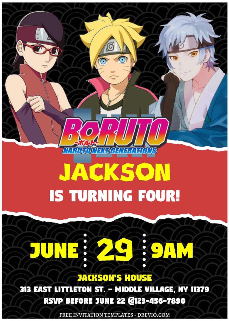 Invitation Template of (Free Editable PDF) Thrilling Fun Boruto Ninja Birthday Invitation Templates 2