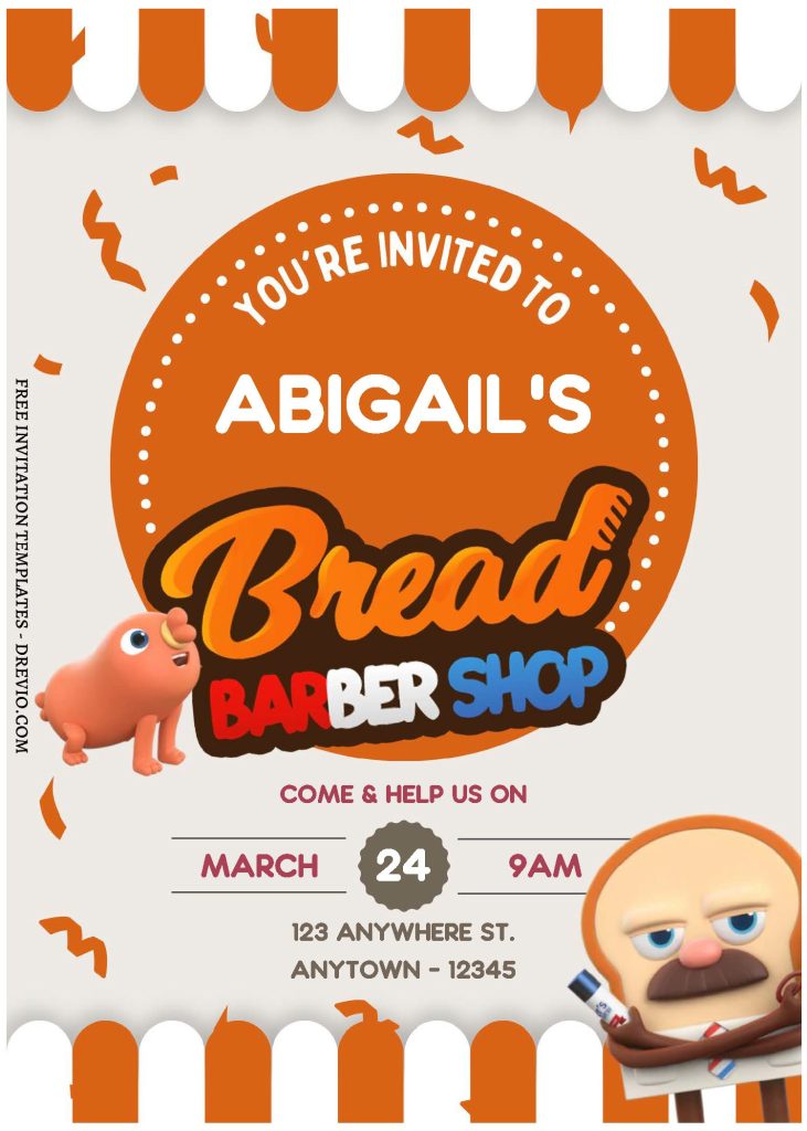(Free Editable PDF) Adorable Bread & Barber Shop Birthday Invitation Templates A
