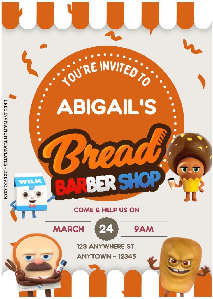 (Free Editable PDF) Adorable Bread & Barber Shop Birthday Invitation Templates C