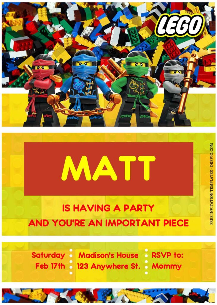 (Free Editable PDF) Play And Party Building Block Lego Birthday Invitation Templates C
