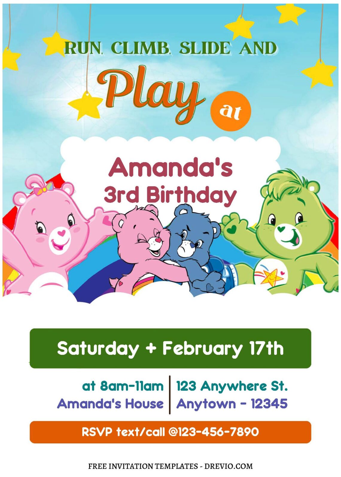 (Free Editable PDF) Share The Fun Care Bears Birthday Invitation Templates with love bear