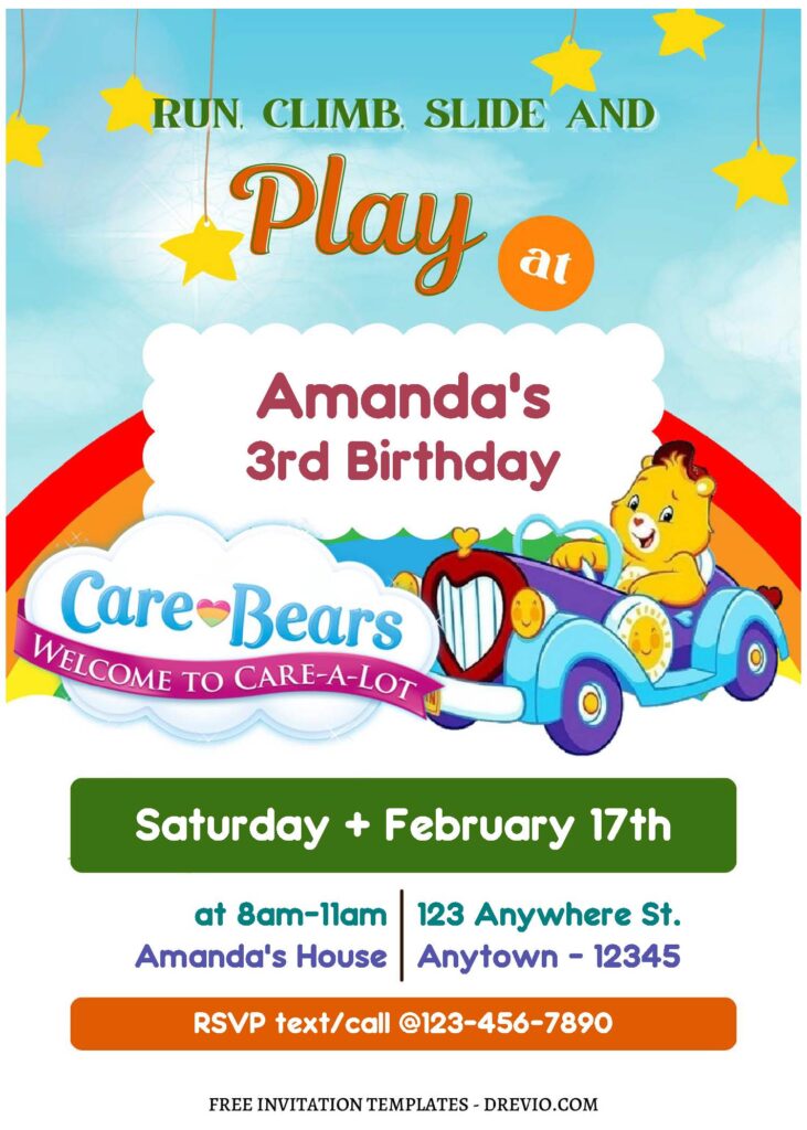 (Free Editable PDF) Share The Fun Care Bears Birthday Invitation Templates B