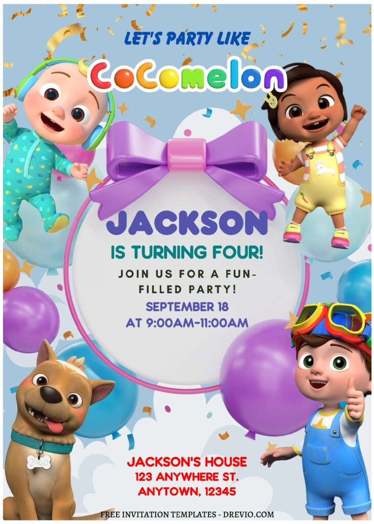 (Free Editable PDF) Cocomelon Wonderland Birthday Invitation Templates B