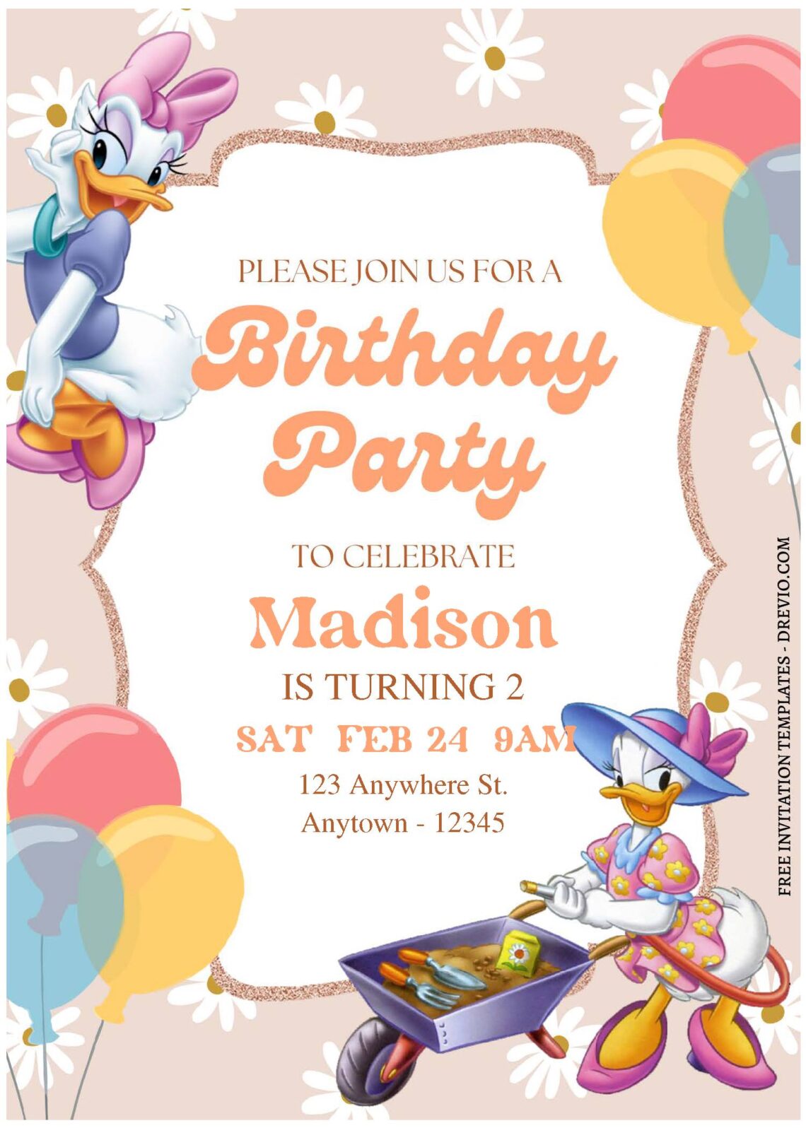 (Free Editable PDF) Daisy's Day Out Daisy Duck Birthday Invitation Templates B