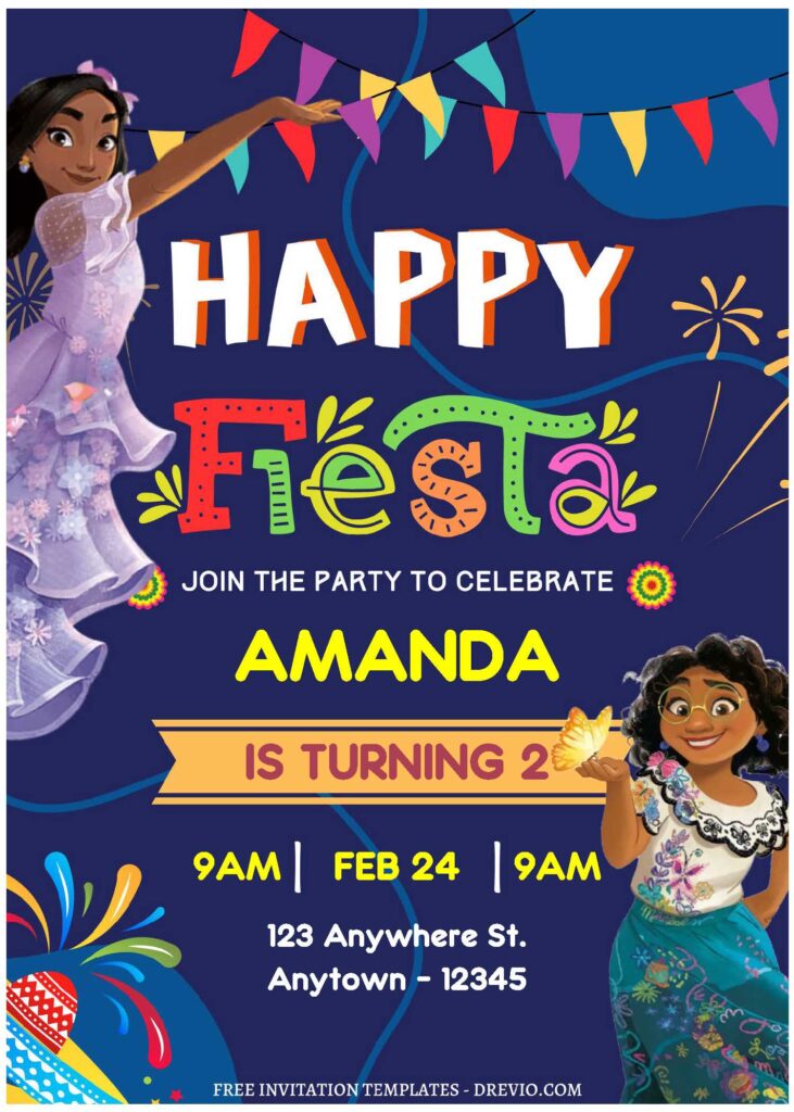 (Free Editable PDF) Charming Fiesta Disney Encanto Birthday Invitation Templates C