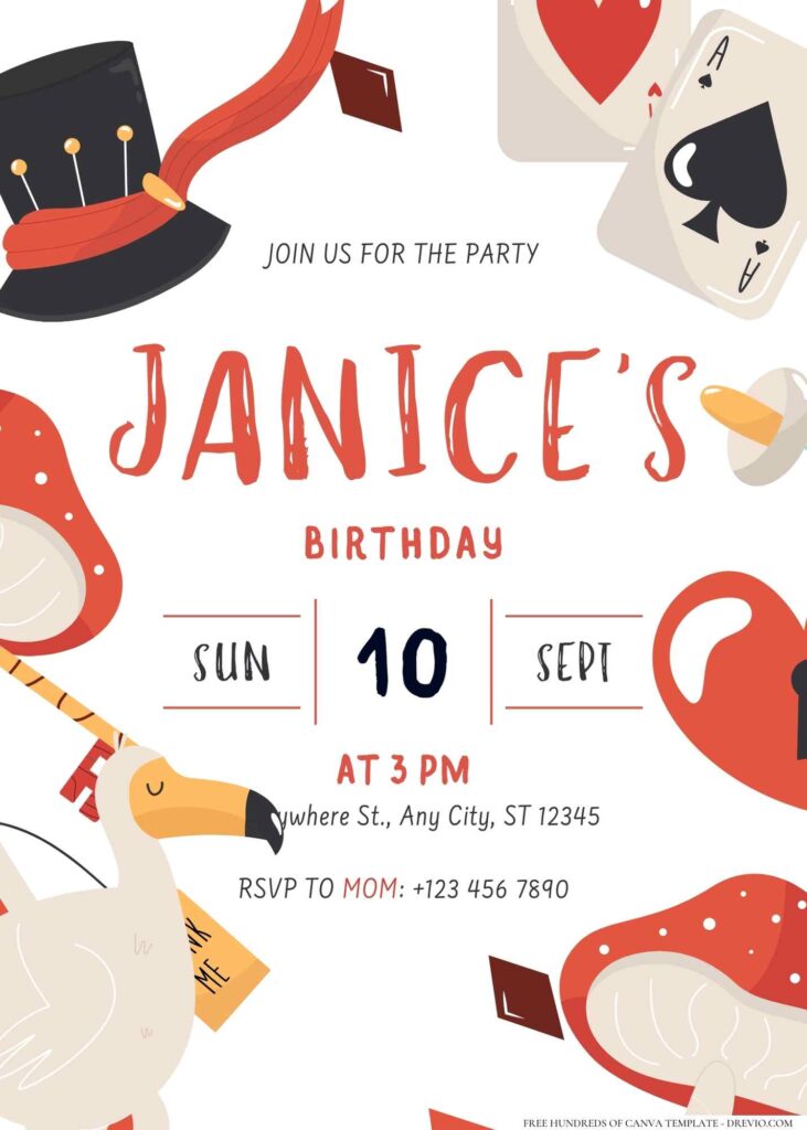 FREE Editable Alice in Wonderland Birthday Invitation