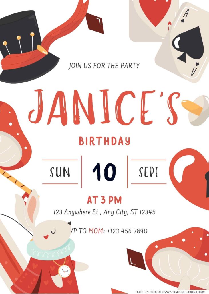 FREE Editable Alice in Wonderland Birthday Invitation