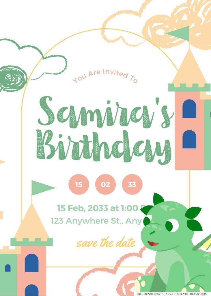 FREE Editable Baby Dragon Birthday Invitation