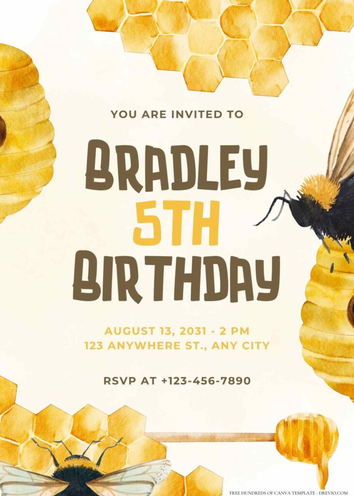FREE Editable Bee Birthday Invitation