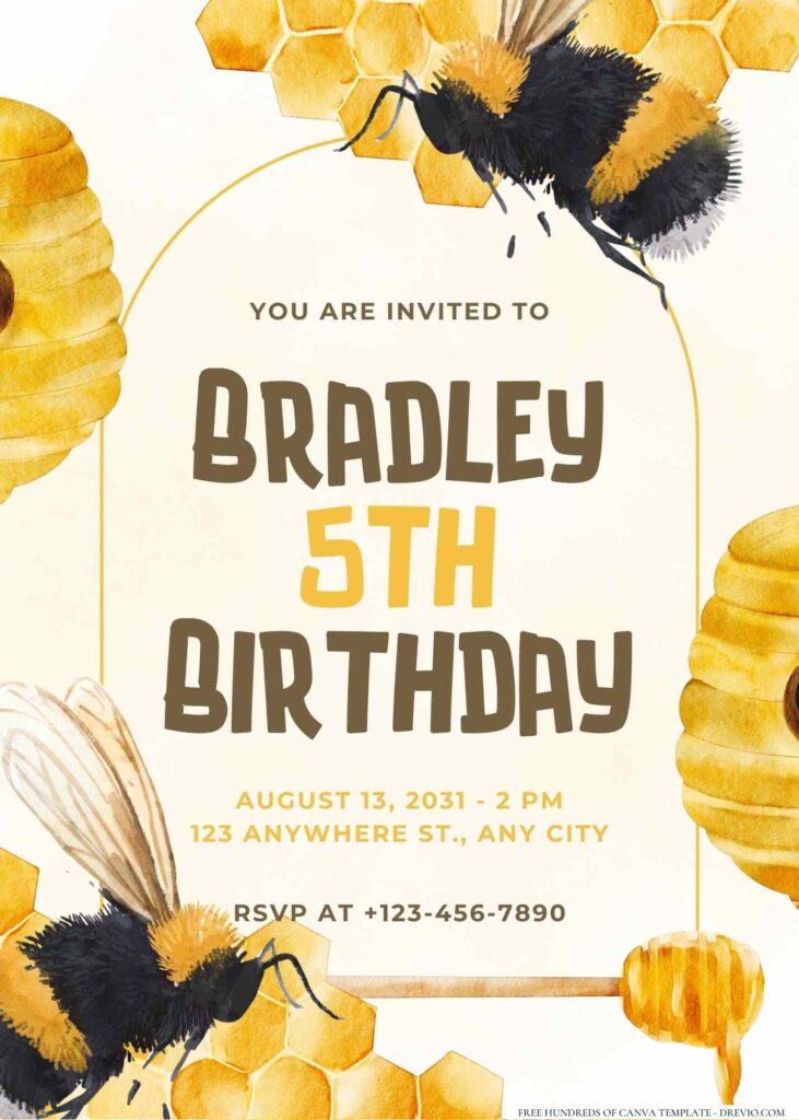 FREE Editable Bee Birthday Invitation