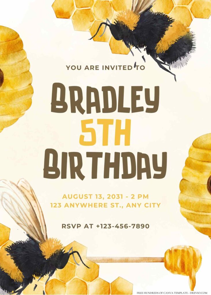 FREE Editable Bee Birthday Invitation