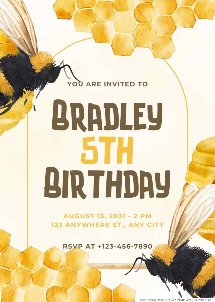 FREE Editable Bee Birthday Invitation