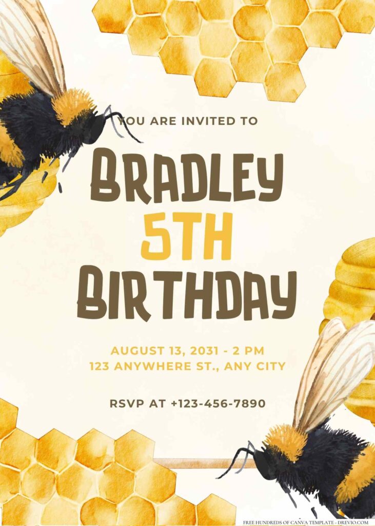 FREE Editable Bee Birthday Invitation