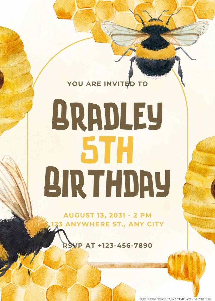 FREE Editable Bee Birthday Invitation