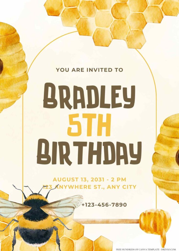 FREE Editable Bee Birthday Invitation