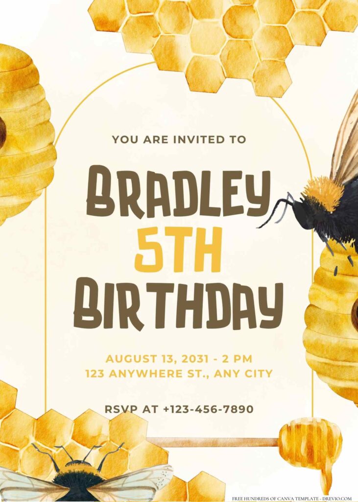 FREE Editable Bee Birthday Invitation