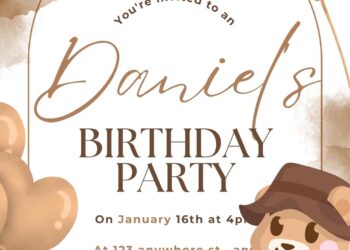 FREE Editable Brown Teddy Birthday Invitation