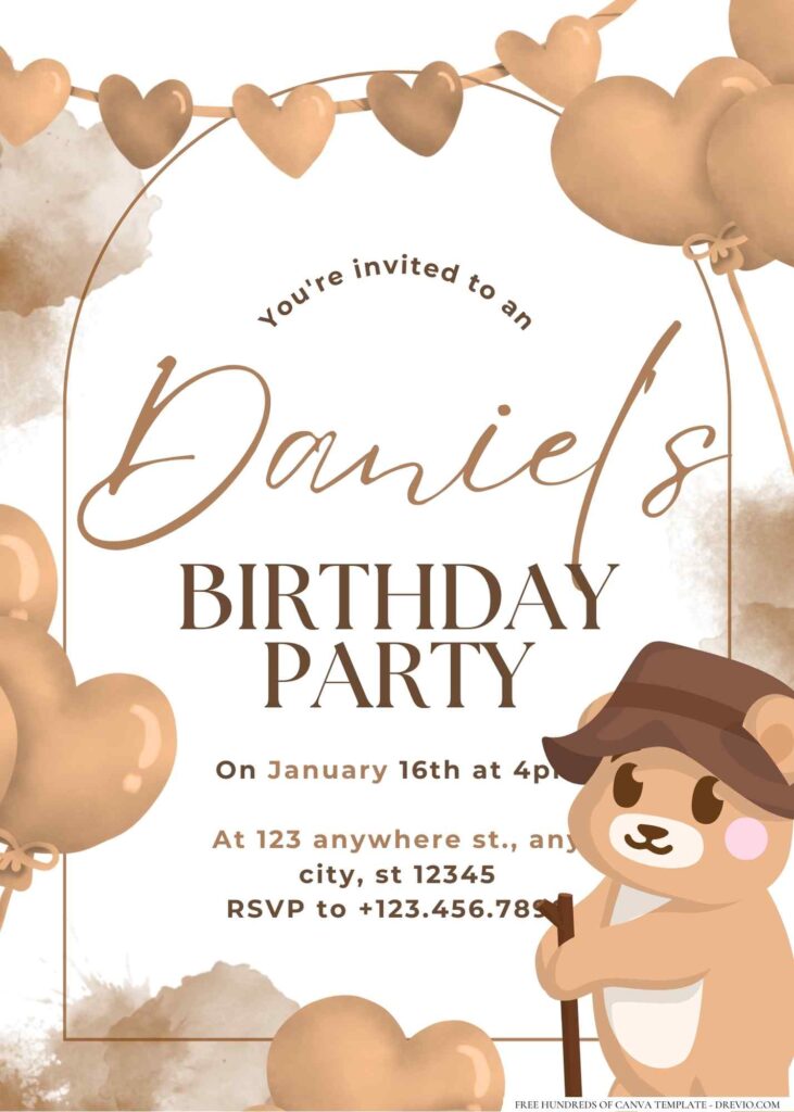 FREE Editable Brown Teddy Birthday Invitation