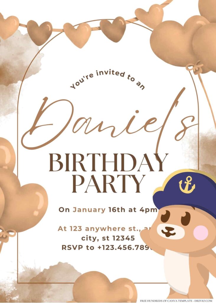 FREE Editable Brown Teddy Birthday Invitation